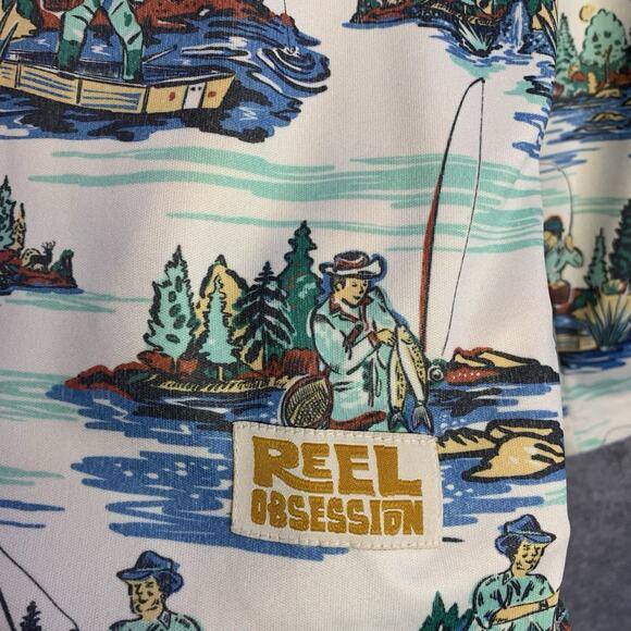 NWT Reel Obsession Sun Shirt, Men's M Pullover Hoodie, Vintage Print Neck Gaiter - Picture 4 of 12